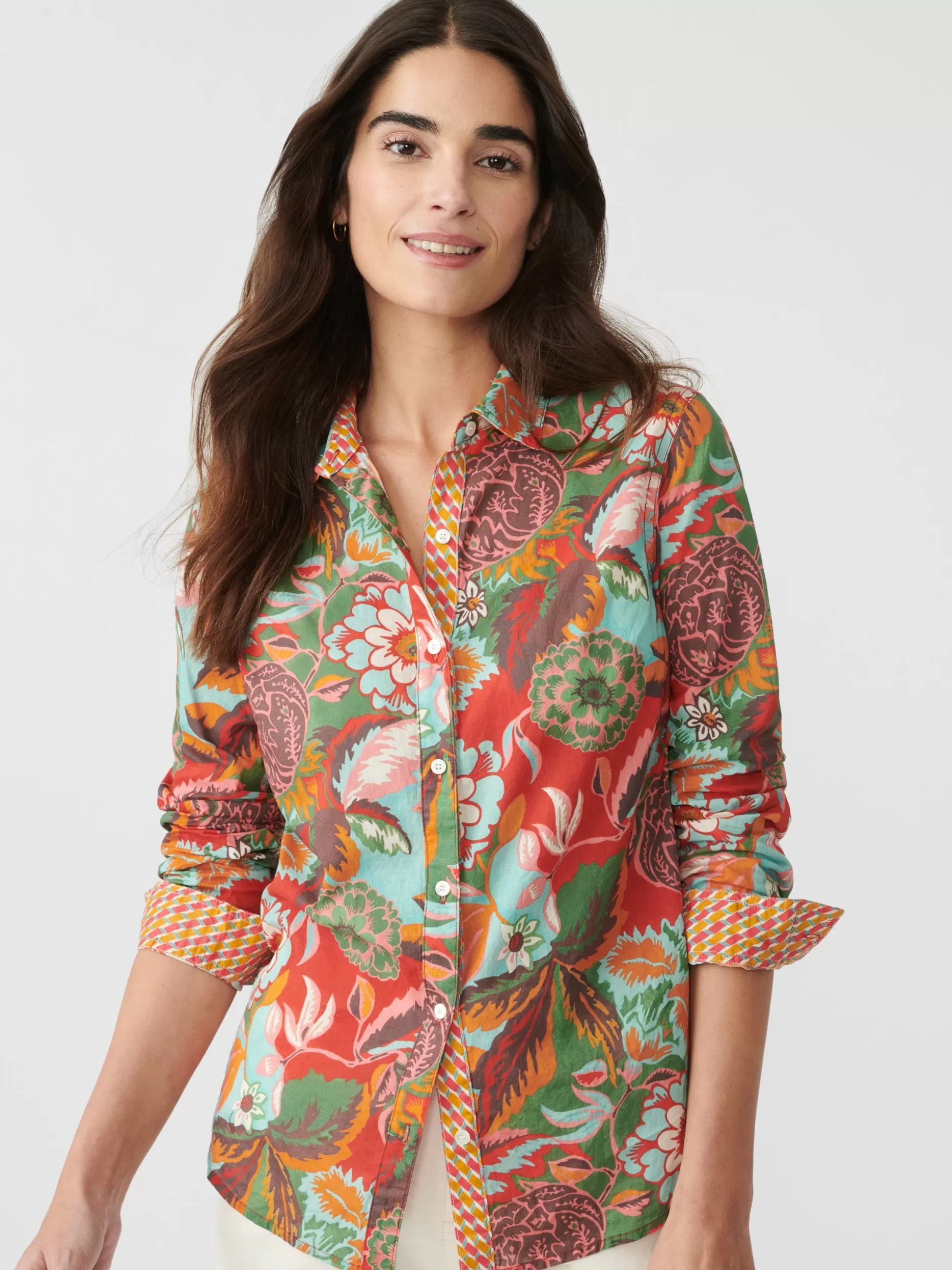 J. McLaughlin Lois Shirt In Terra Blossom Geo-Women Tops