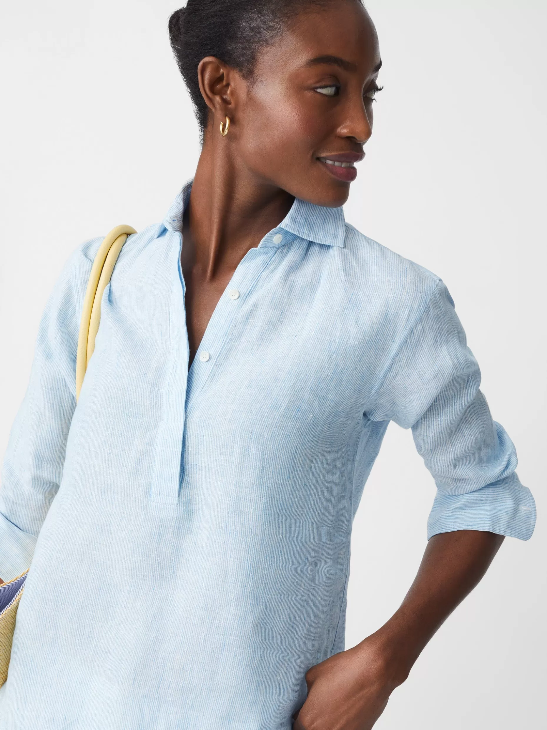 J. McLaughlin Lula Linen Shirt In Stripe-Women Tops