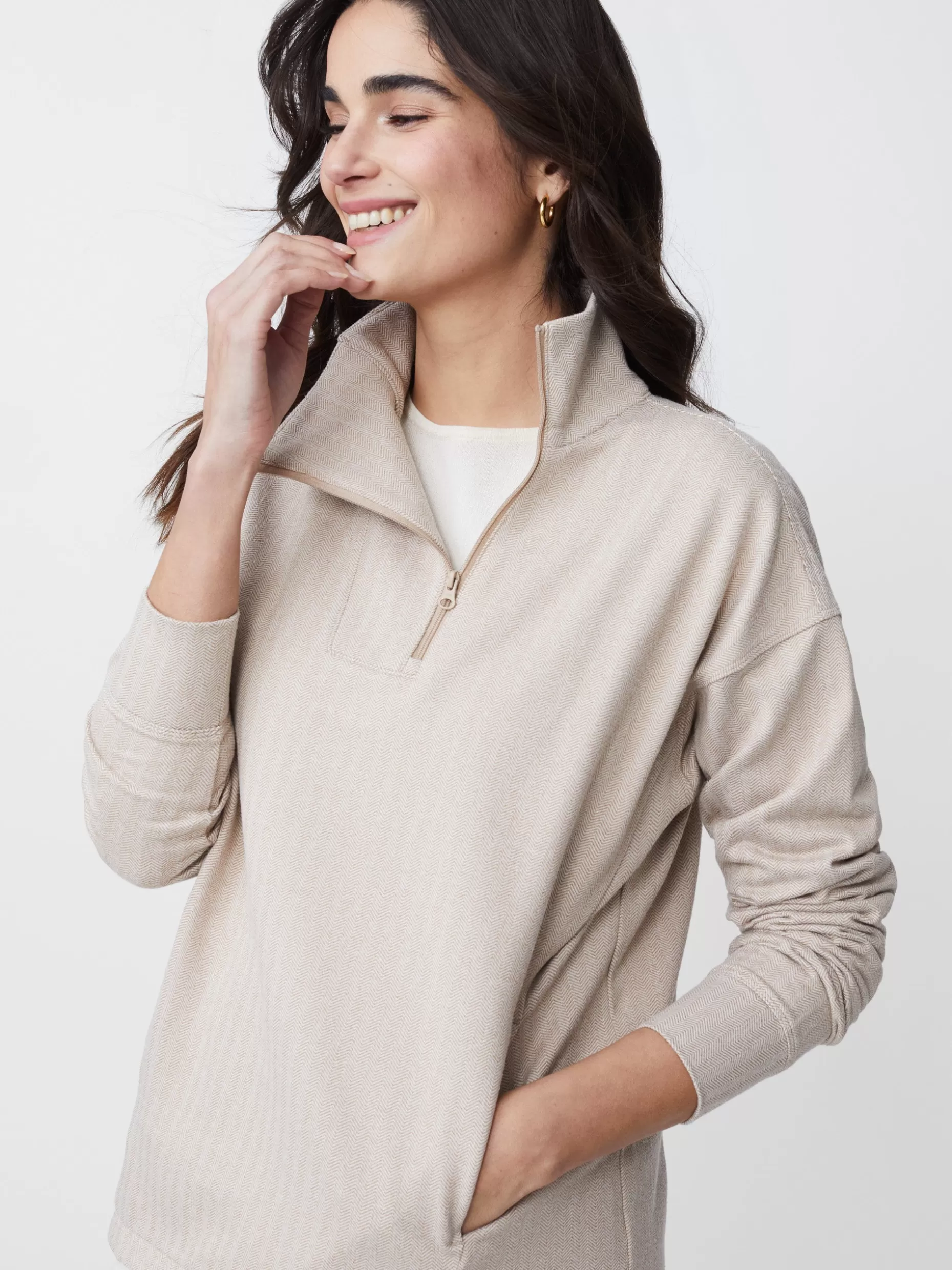 J. McLaughlin Maeba Fleece Top In Herringbone Jacquard-Women Tops