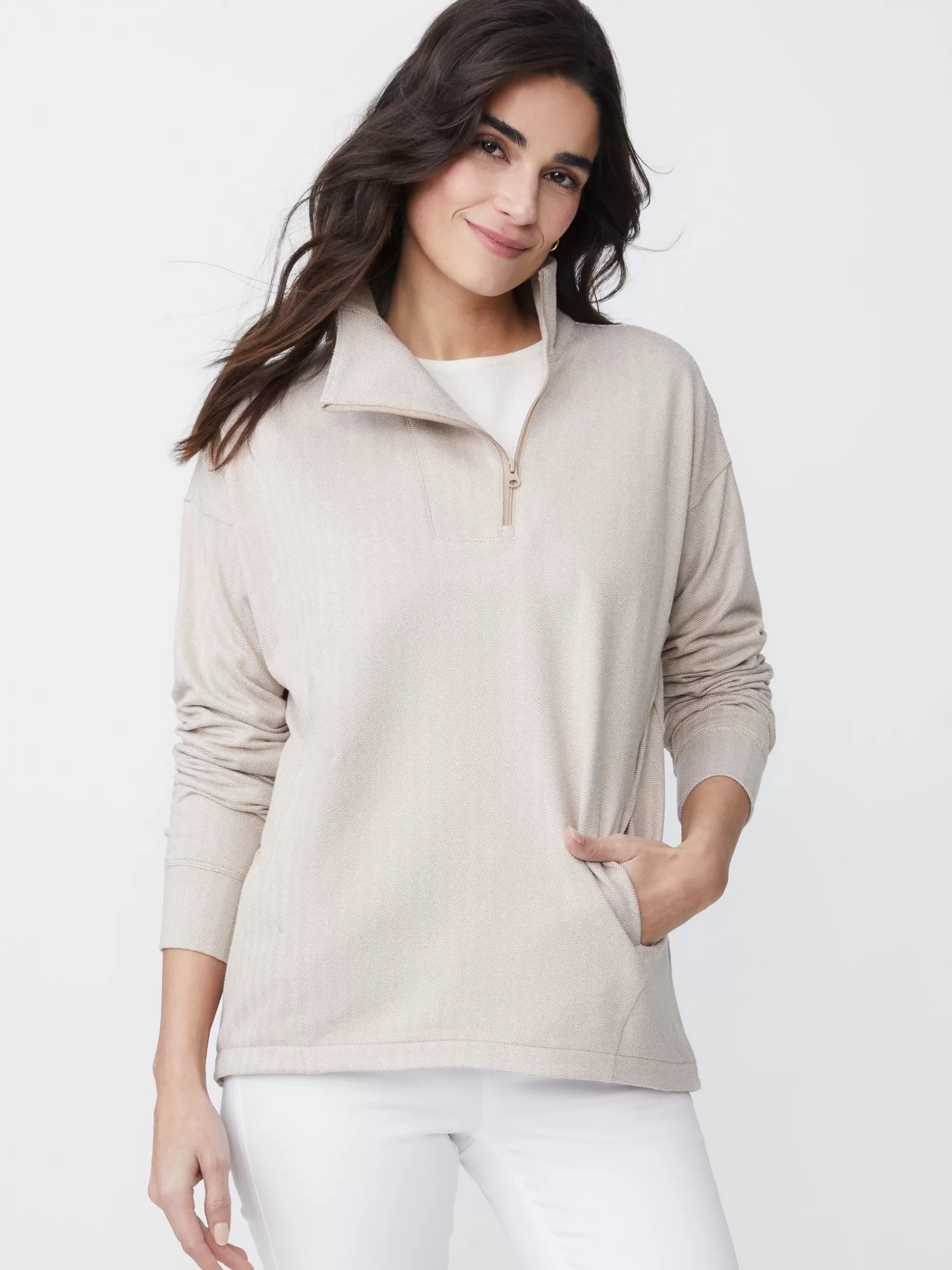 J. McLaughlin Maeba Fleece Top In Herringbone Jacquard-Women Tops