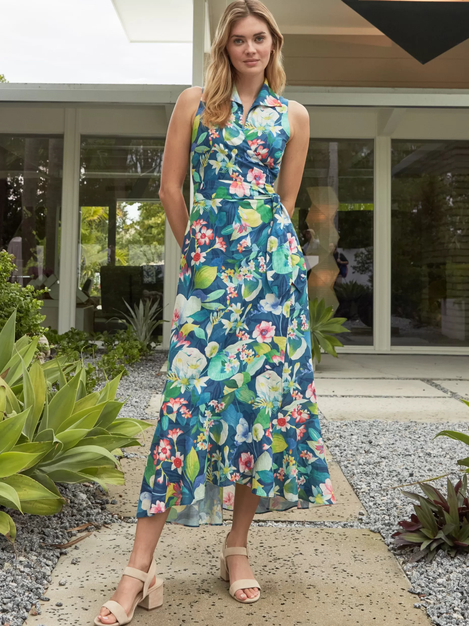 J. McLaughlin Miramar Linen Dress In Floral Reef-Women Dresses