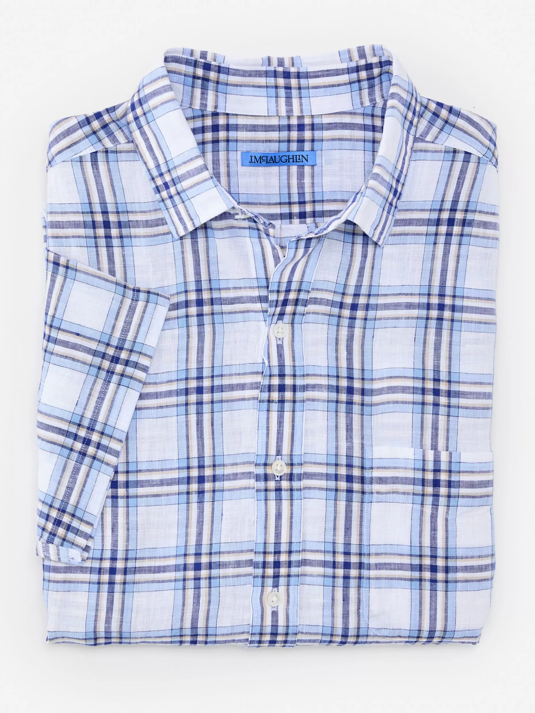 J. McLaughlin Montauk Modern Fit Linen Shirt In Plaid- Shirts