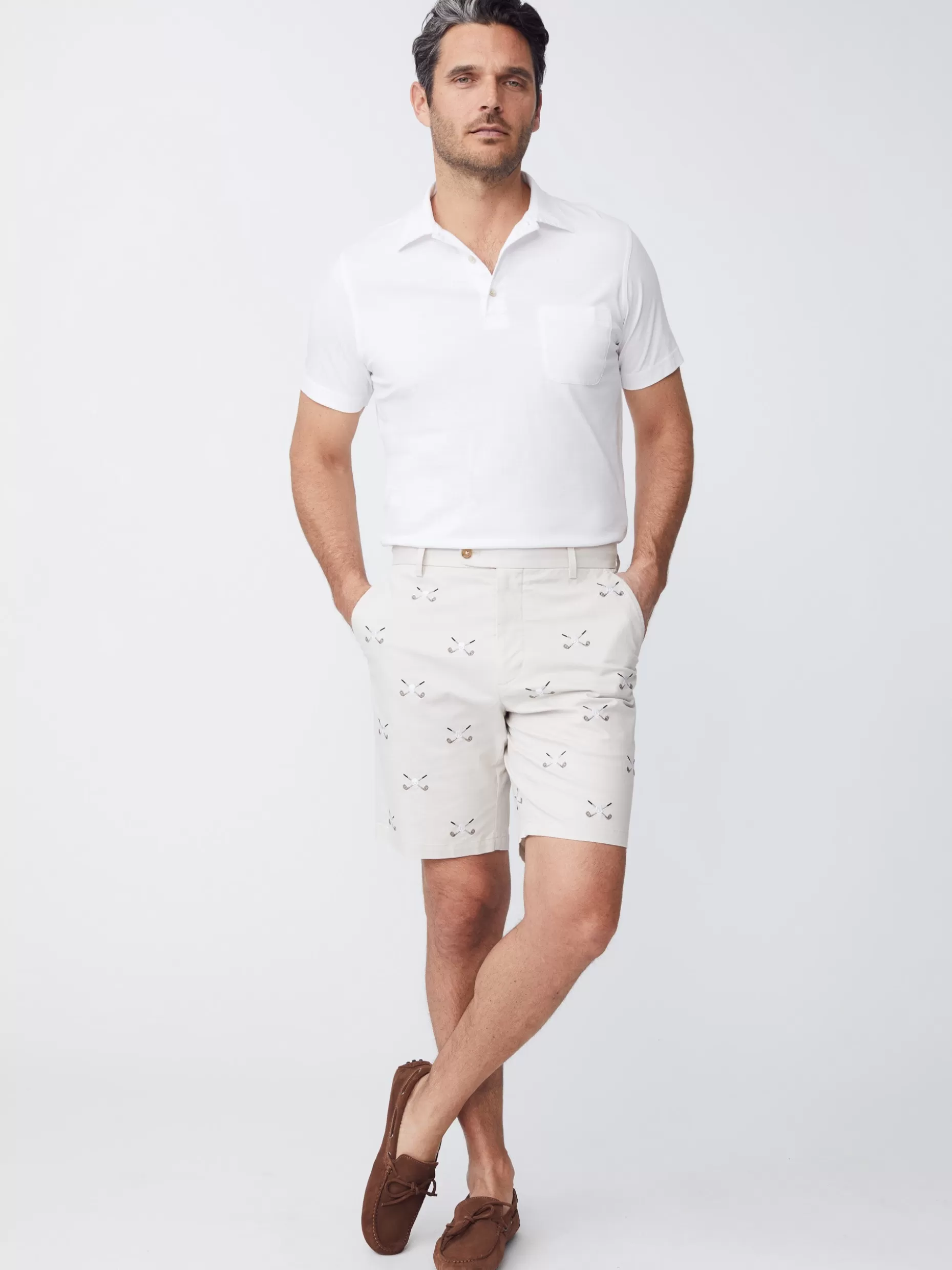 J. McLaughlin Oliver 9" Embroidered Shorts In Golf Skull- Shorts