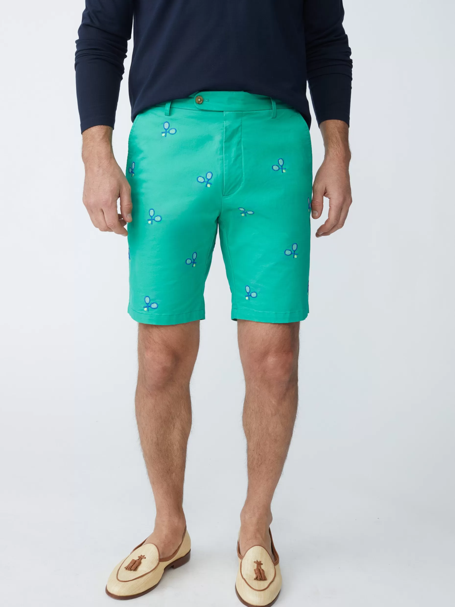 J. McLaughlin Oliver 9" Embroidered Shorts In Tennis Racket- Shorts