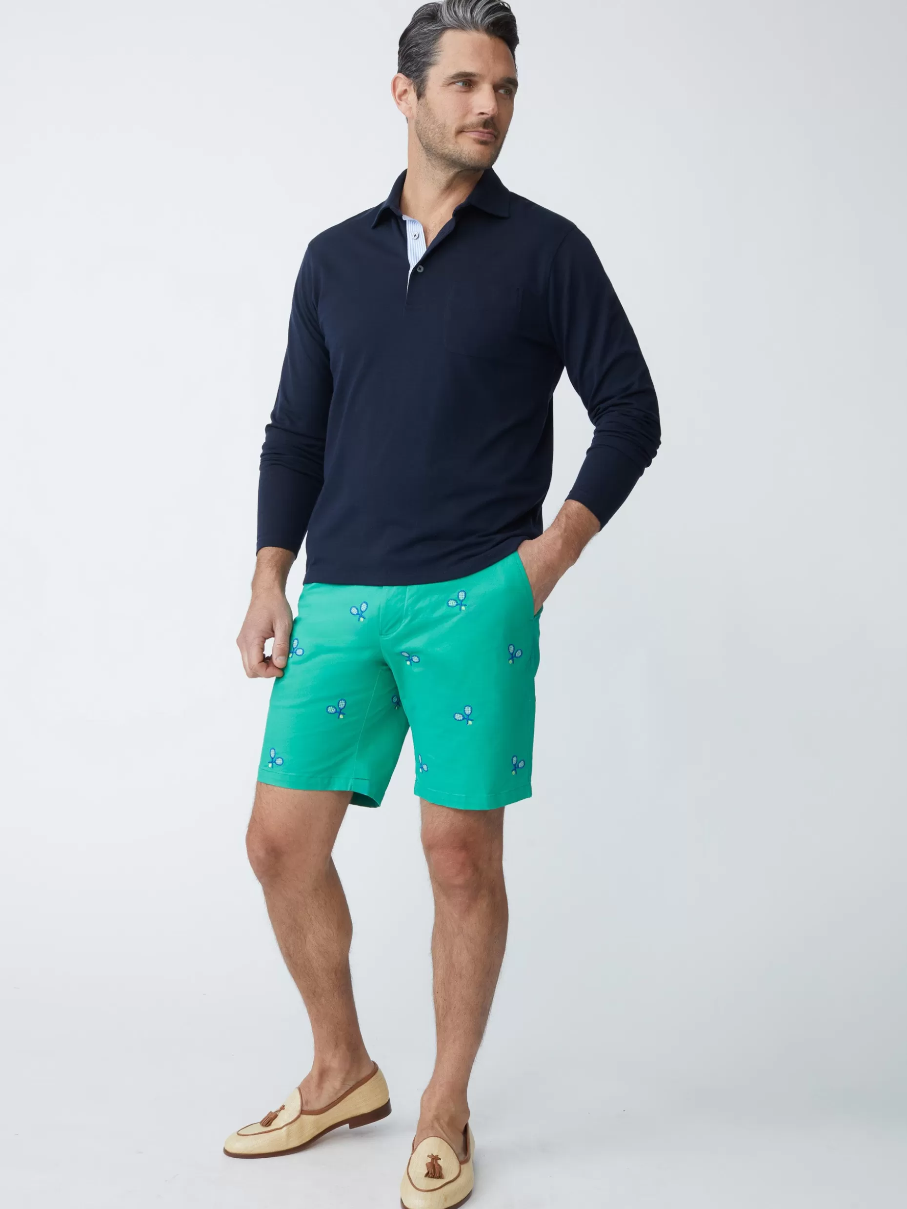 J. McLaughlin Oliver 9" Embroidered Shorts In Tennis Racket- Shorts