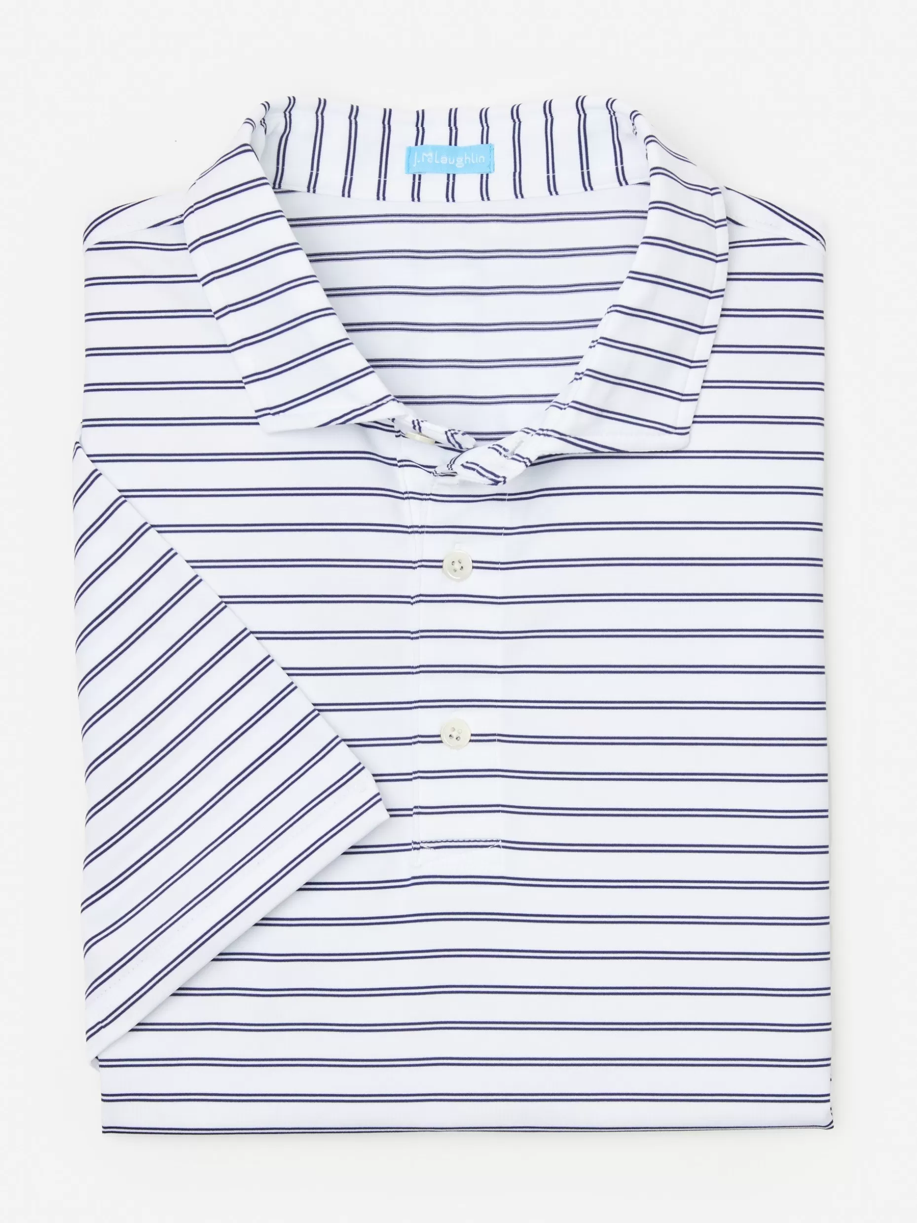 J. McLaughlin Springer Performance Polo In Harbor Stripe- Knits & Polos